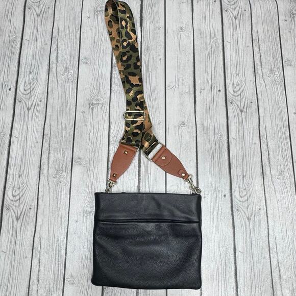 The Sak Genuine Leather Black Crossbody with Leopard Strap - Picture 1 of 8